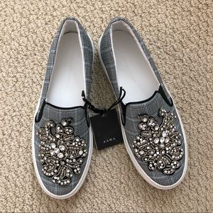 BRAND NEW Zara Plaid Embellished Sneakers